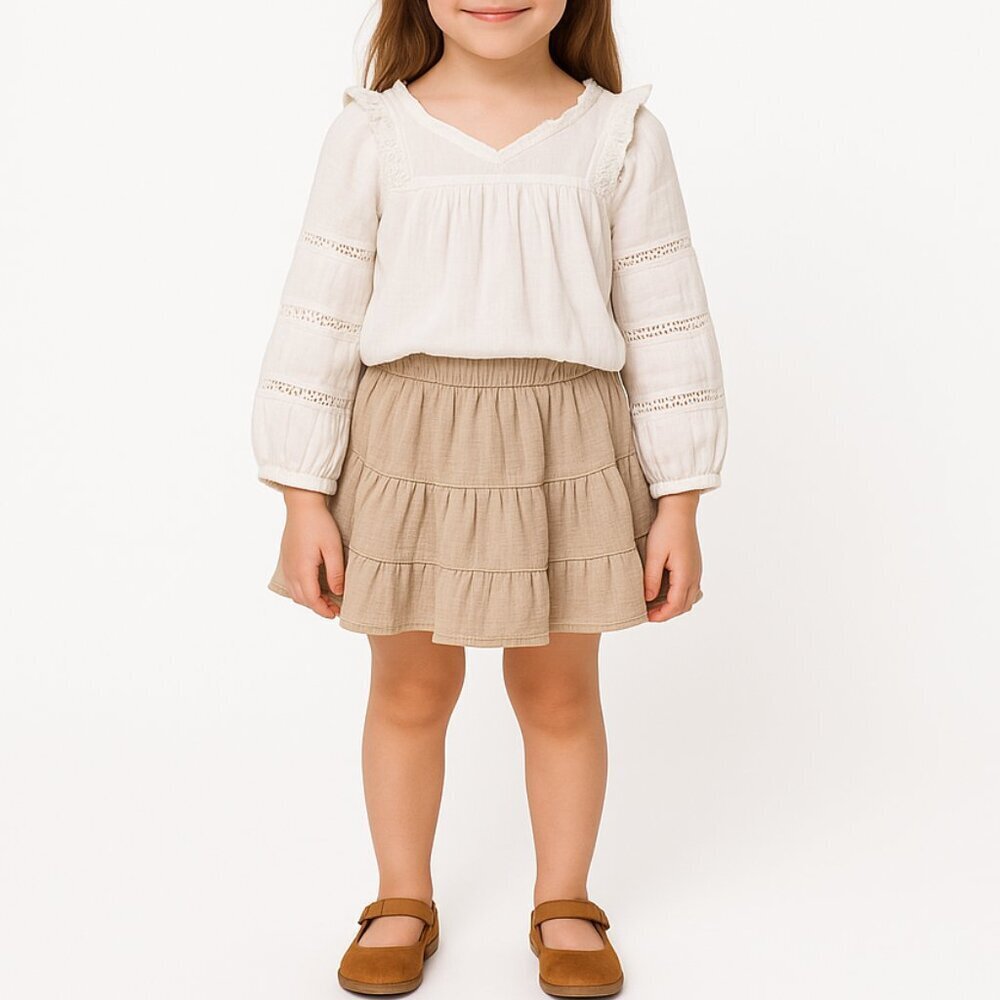 Zara Kids White Peasant Blouse Sz 7 (122 cm) Cotton Long Sleeve Boho Cottagecore